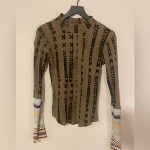 FREE PEOPLE Wonderful Swit Thermal Knit Sleeve Mock Neck Top sz L